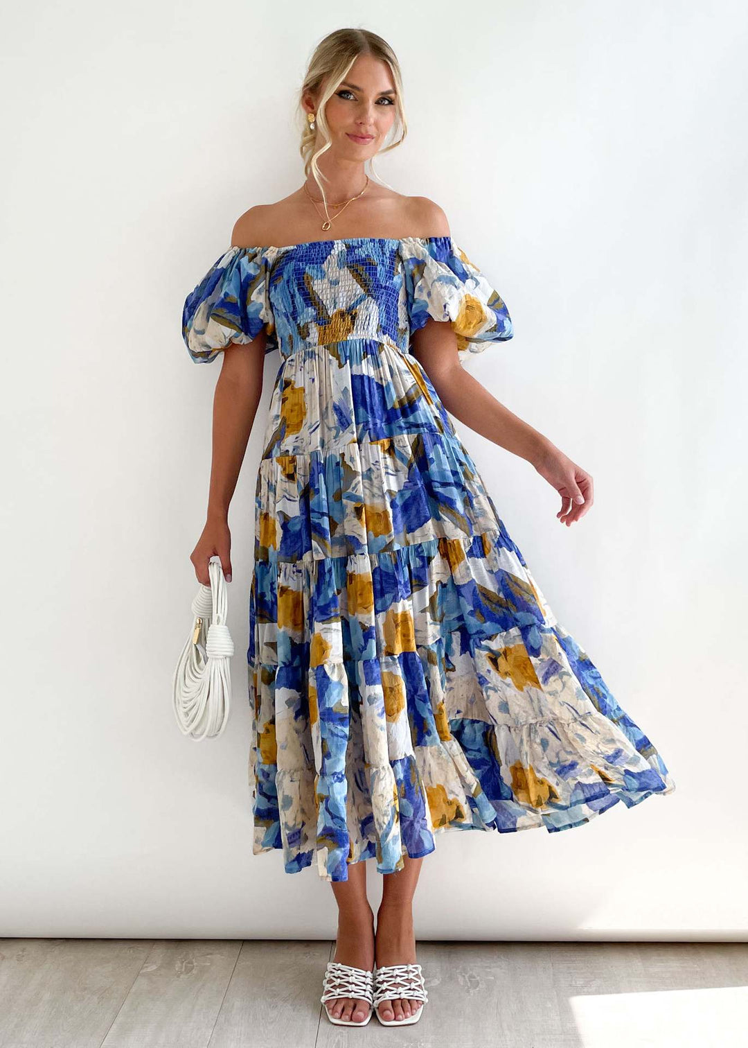Primrose | One Shoulder Dress with Tiered Floral Midi Skirt
