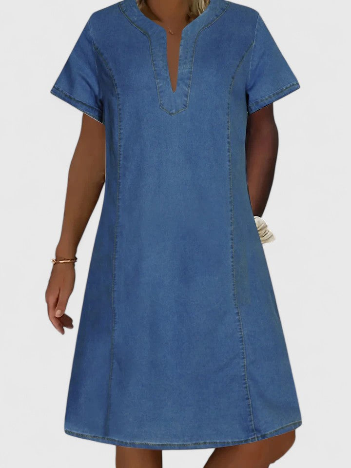 Frankie | Denim Notch Neck Summer Dress with Pockets