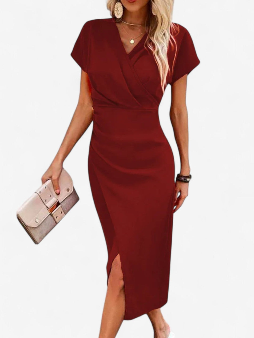 Celeste | Wrap V-Neck Cap Sleeve Formal Dress with Split