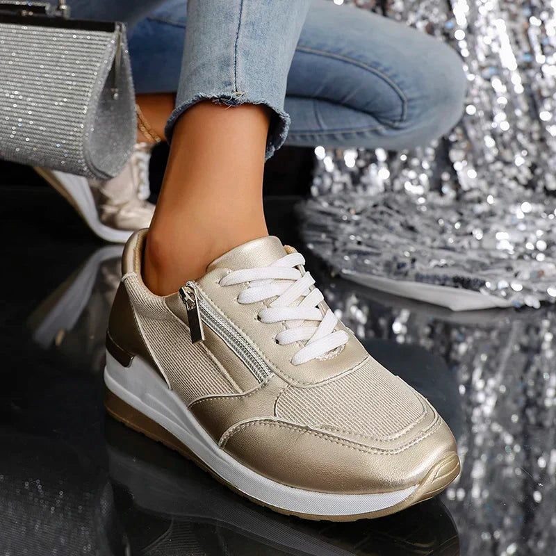 Stellar | Metallic Side Zip Wedge Women's Sneakers