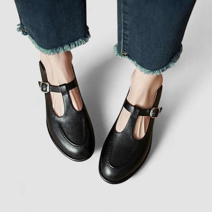 Reese | Classic T-Bar Mary Jane Flats with Buckle Strap