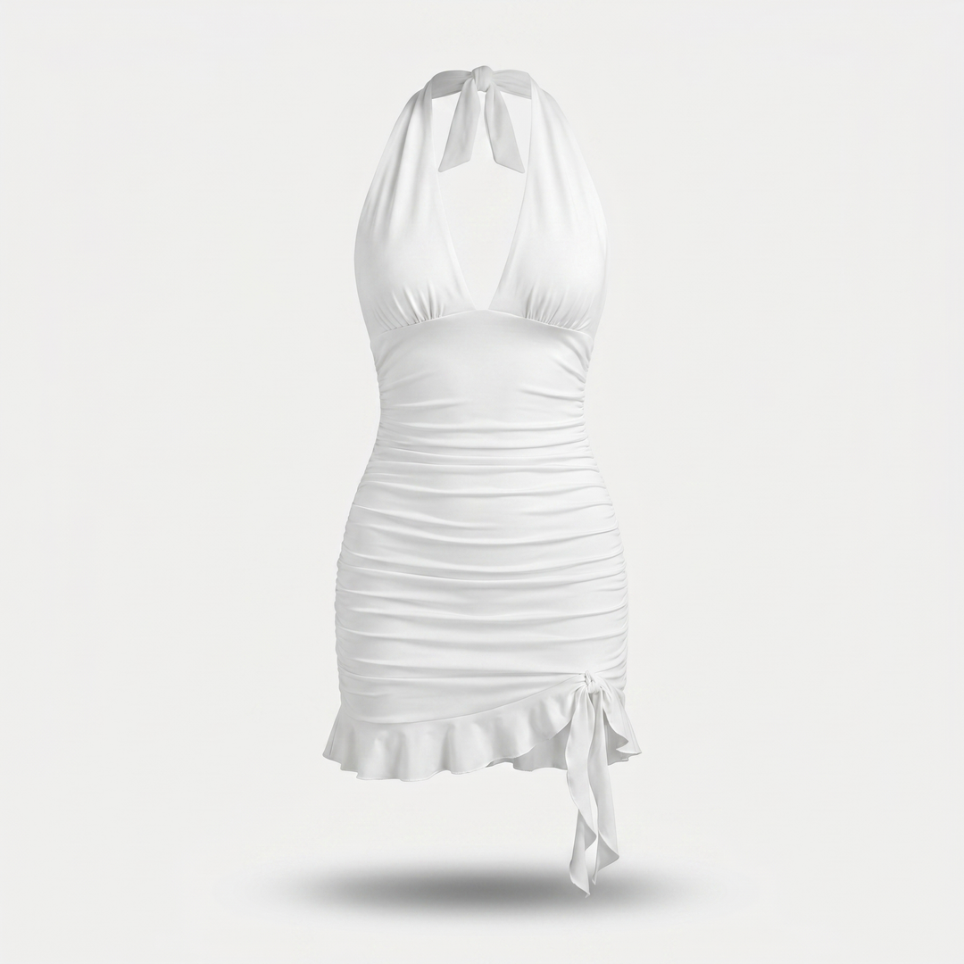 Bianca | Halter Neck Dress with Ruched Body and Ruffle Hem