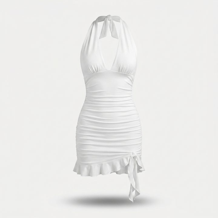 Bianca | Halter Neck Dress with Ruched Body and Ruffle Hem