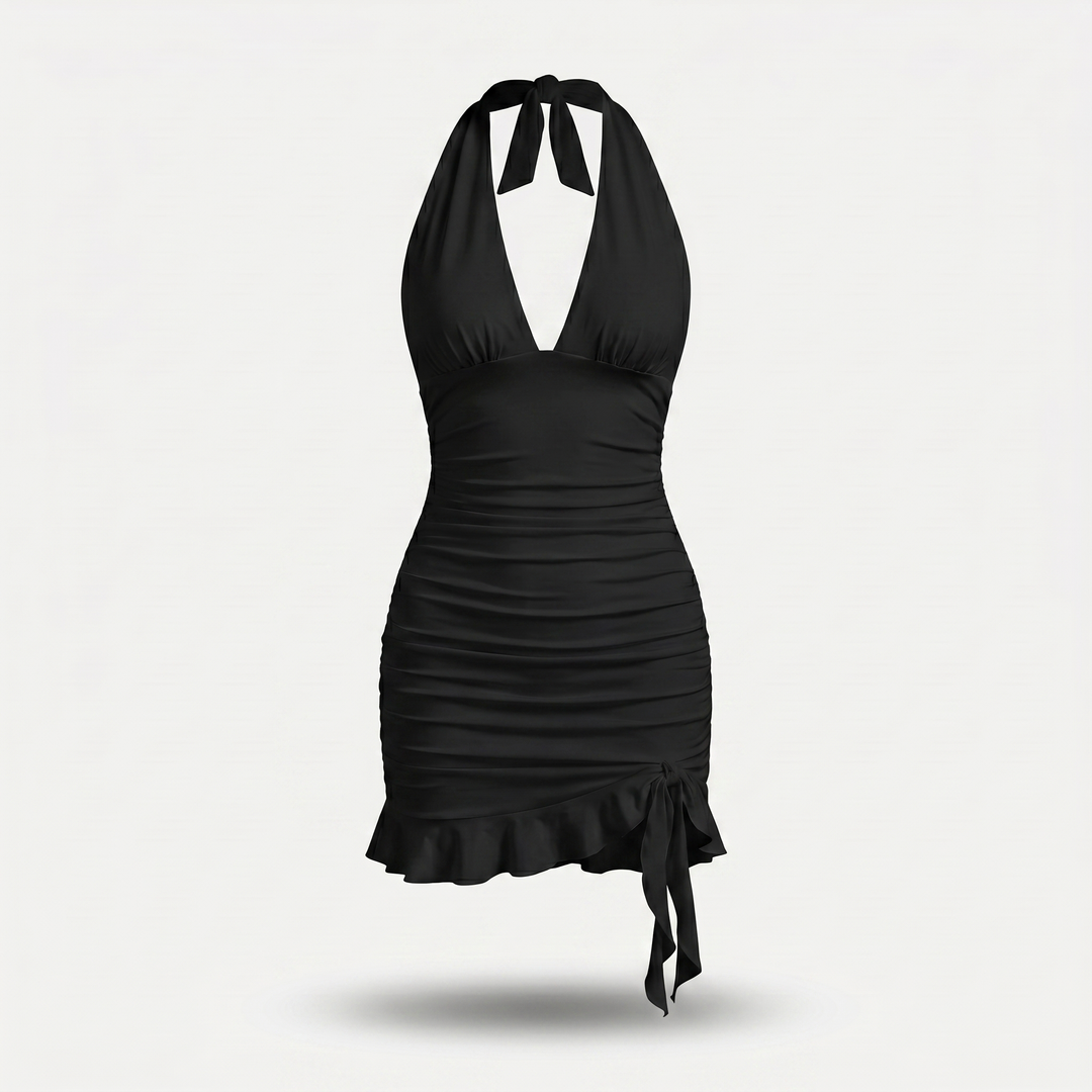 Bianca | Halter Neck Dress with Ruched Body and Ruffle Hem