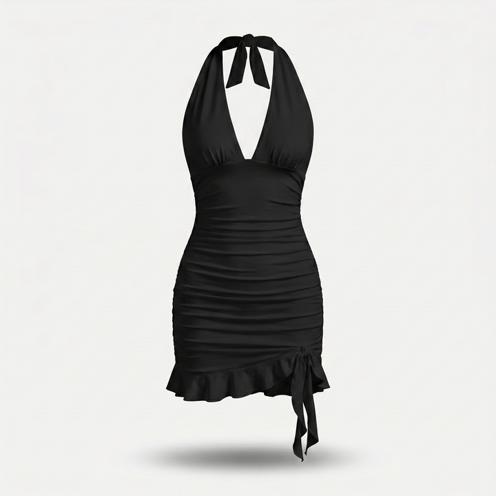 Bianca | Halter Neck Dress with Ruched Body and Ruffle Hem