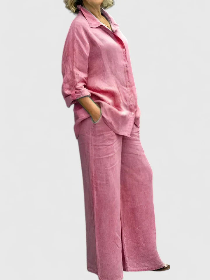 Lunara | Linen Button-Down Shirt & Wide-Leg Trouser Sets