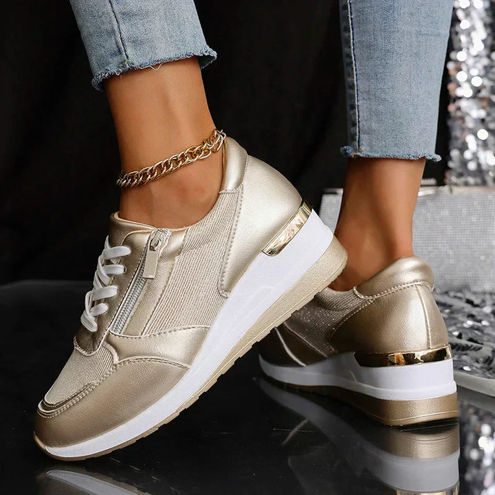 Stellar | Metallic Side Zip Wedge Women's Sneakers