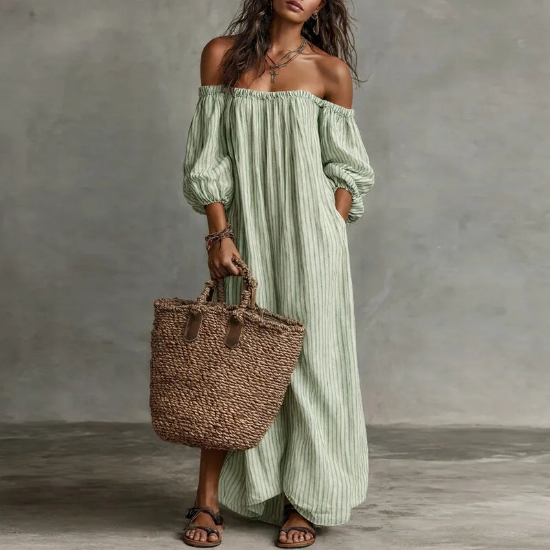 Aurelia | Striped One Shoulder Dress with Maxi Hem