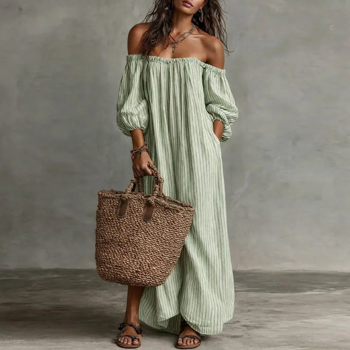 Aurelia | Striped One Shoulder Dress with Maxi Hem