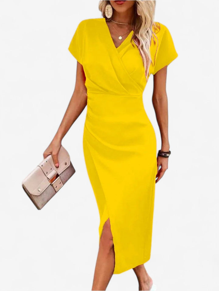 Celeste | Wrap V-Neck Cap Sleeve Formal Dress with Split
