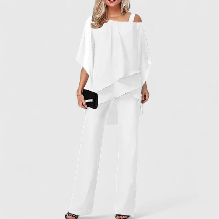 Veloria | Asymmetric Chiffon Cape & Wide-Leg Trouser Sets