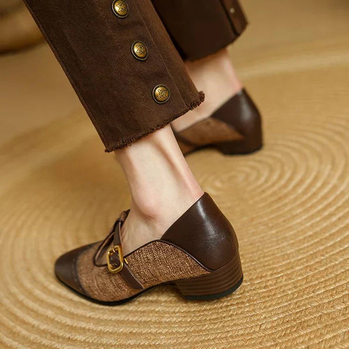 Harriet | Tweed & Leather Mary Jane Flats with T-Bar Buckle