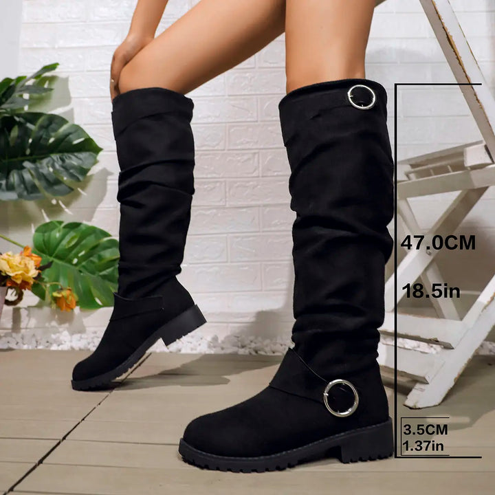 Indie | Women's Knee High Boots Ruched Suede