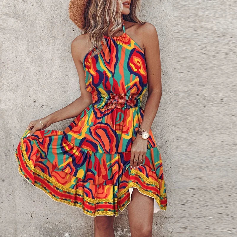 Zephyra | Printed Halter Dress Wedding Guest Mini