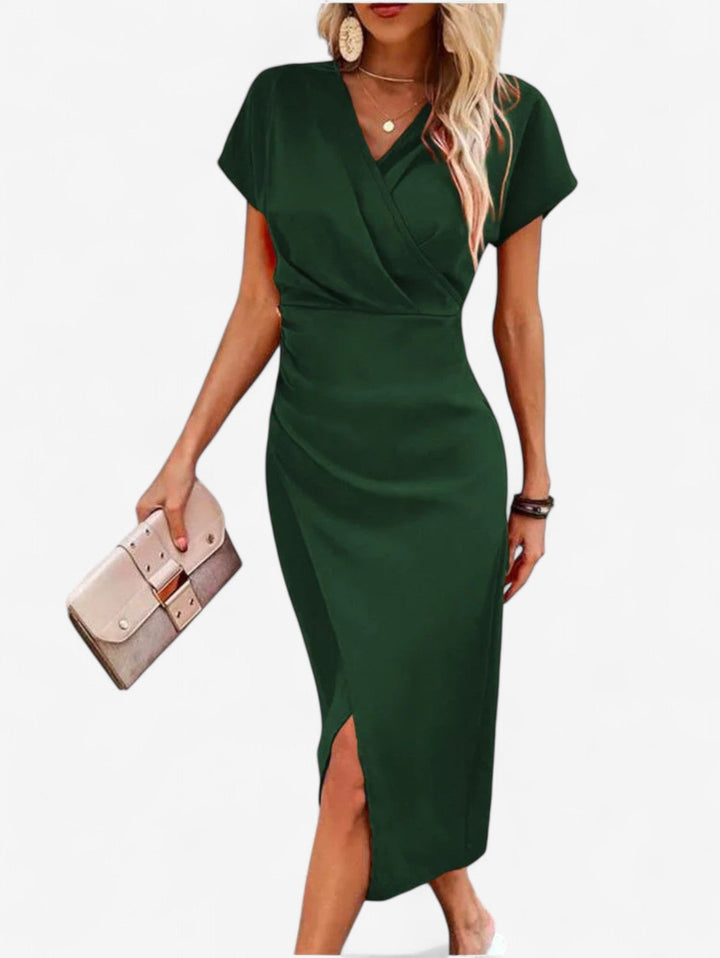 Celeste | Wrap V-Neck Cap Sleeve Formal Dress with Split