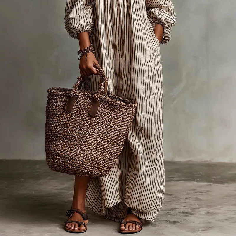 Aurelia | Striped One Shoulder Dress with Maxi Hem