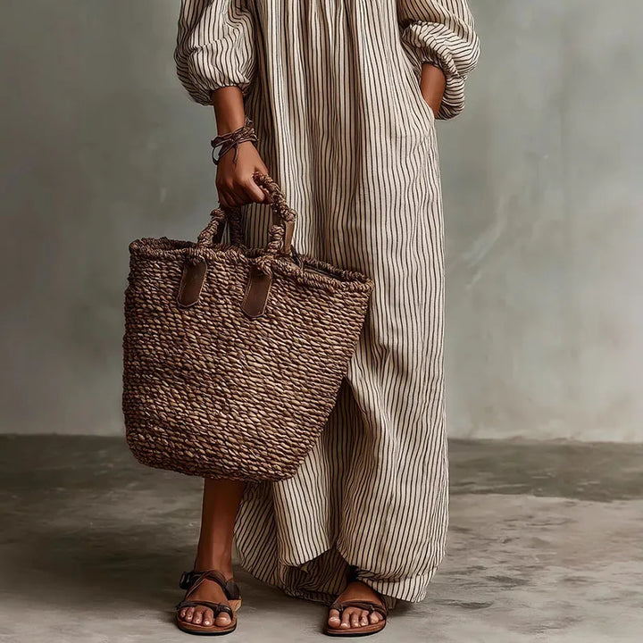 Aurelia | Striped One Shoulder Dress with Maxi Hem