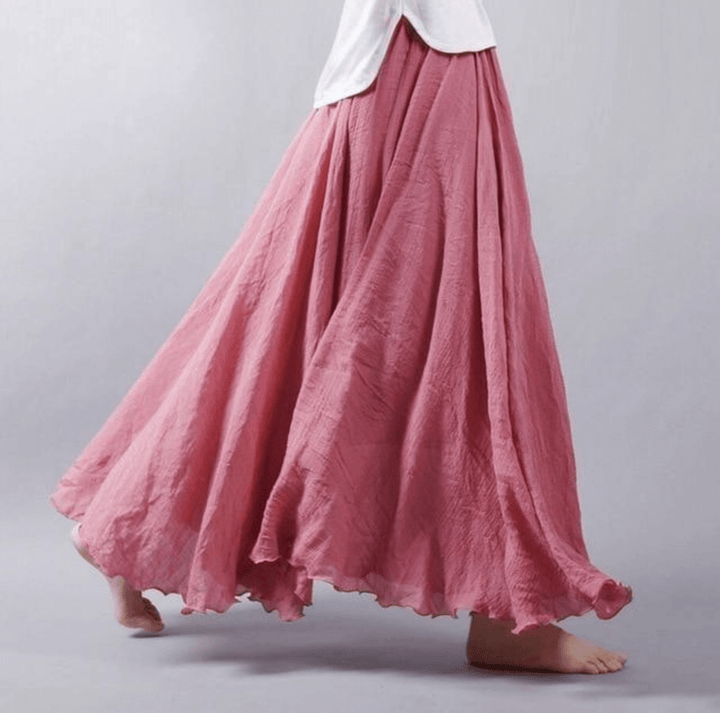 Ethereal | Flowing Double Layer Linen Maxi Skirt