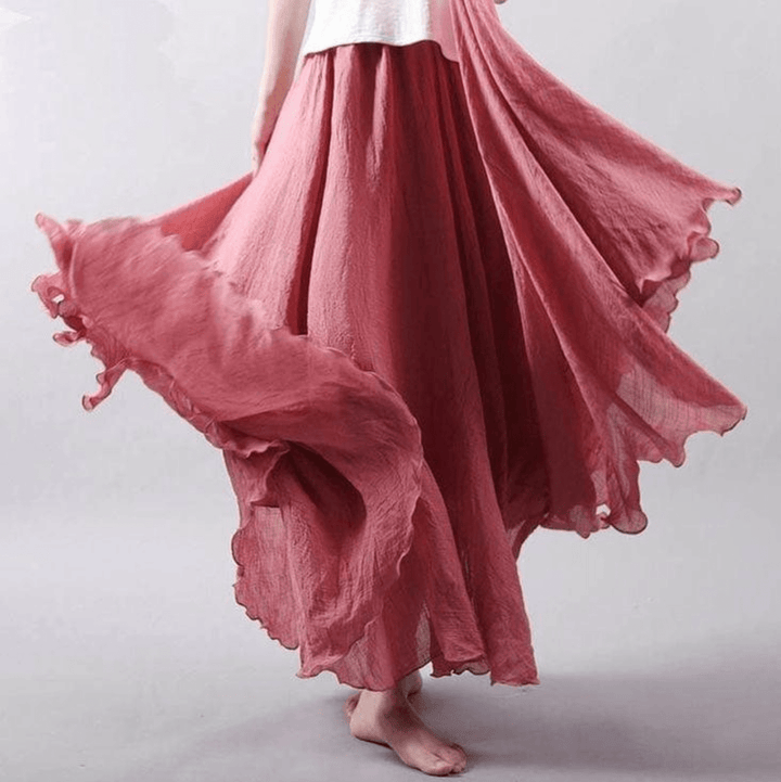 Ethereal | Flowing Double Layer Linen Maxi Skirt