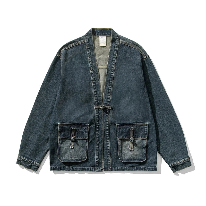 Kaito | Men's Washed Denim Jacket with Kimono Collar