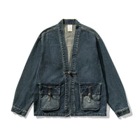 Kaito | Men's Washed Denim Jacket with Kimono Collar