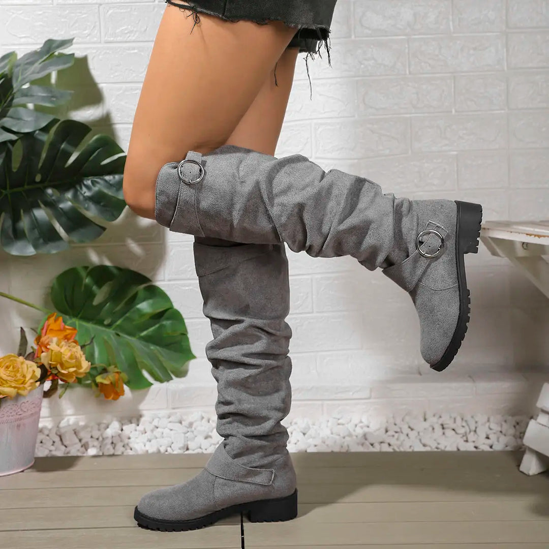 Indie | Women's Knee High Boots Ruched Suede