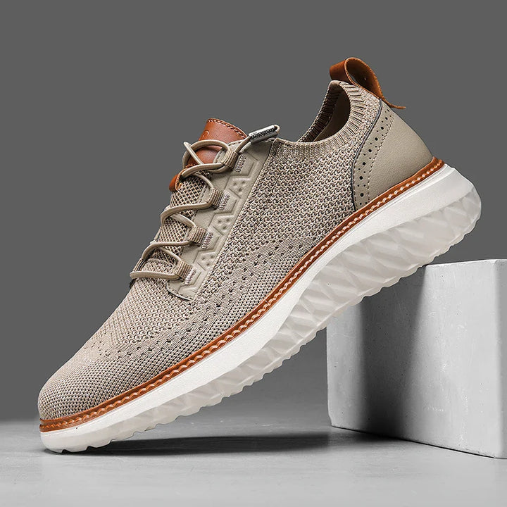 Halton | Knit Mesh Low-Top Men's Sneakers with Leather Trim Detail
