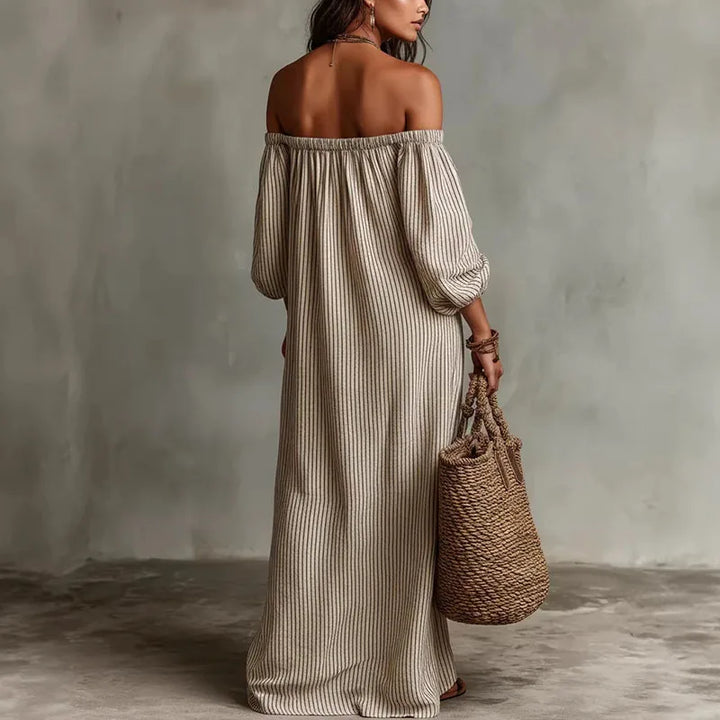 Aurelia | Striped One Shoulder Dress with Maxi Hem
