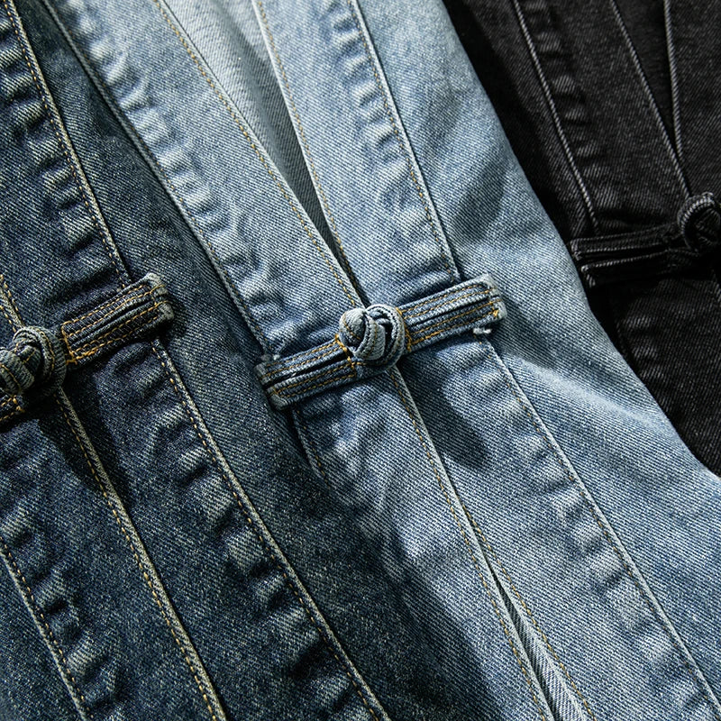 Kaito | Men's Washed Denim Jacket with Kimono Collar