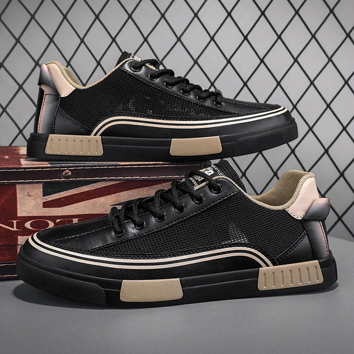Volley | Stripe-Trim Mesh Men's Sneakers with Contrast Heel Panel