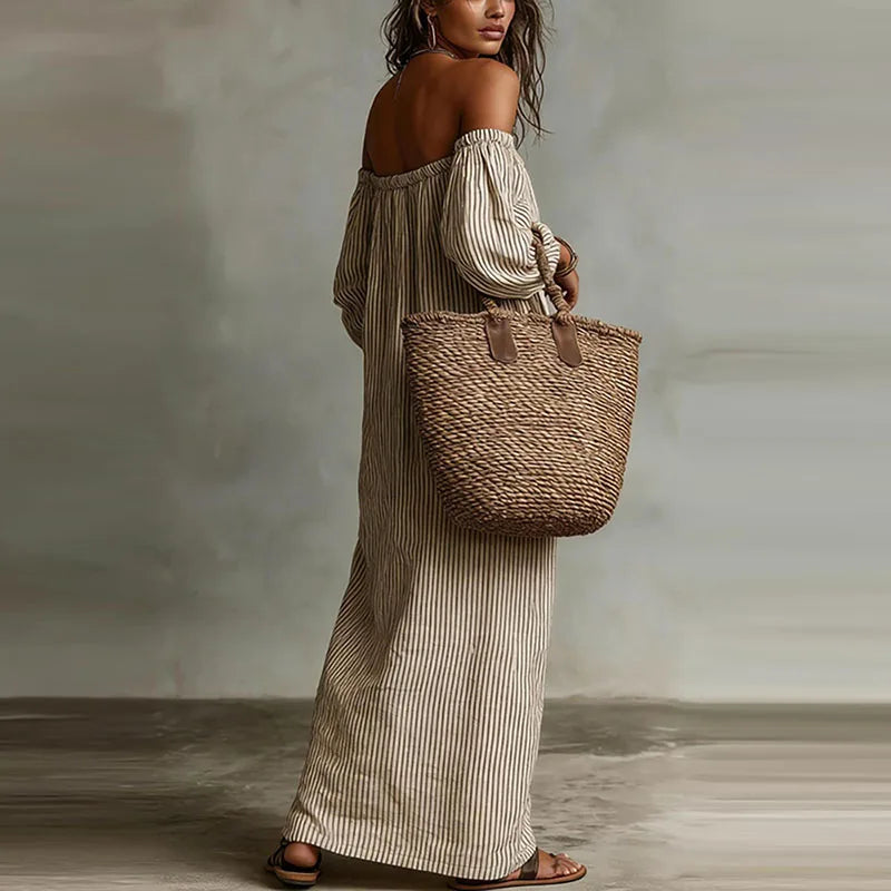 Aurelia | Striped One Shoulder Dress with Maxi Hem