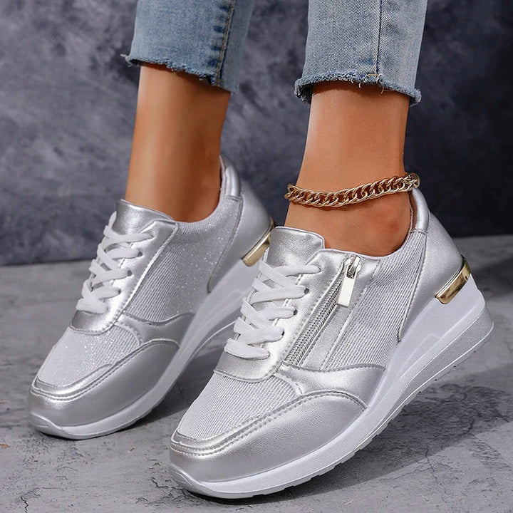 Stellar | Metallic Side Zip Wedge Women's Sneakers