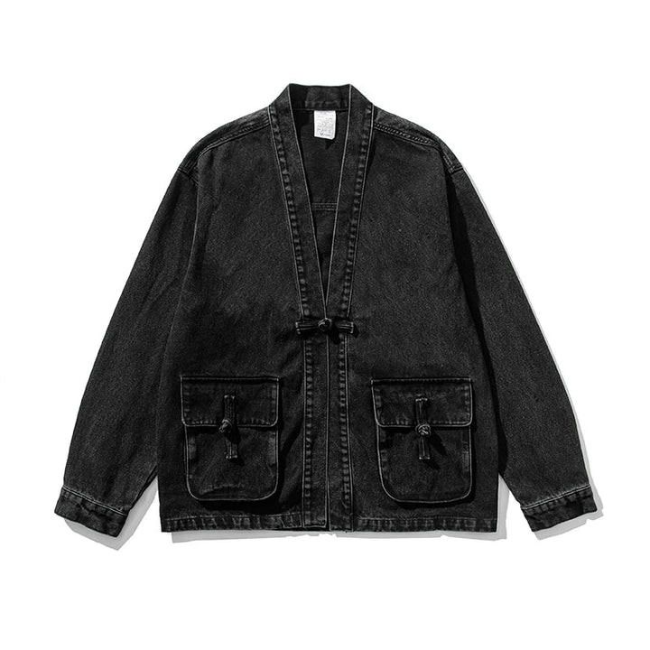 Kaito | Men's Washed Denim Jacket with Kimono Collar