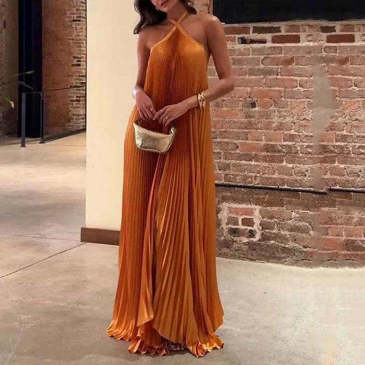 Solenne | Pleated Halter Dress Wedding Guest Maxi