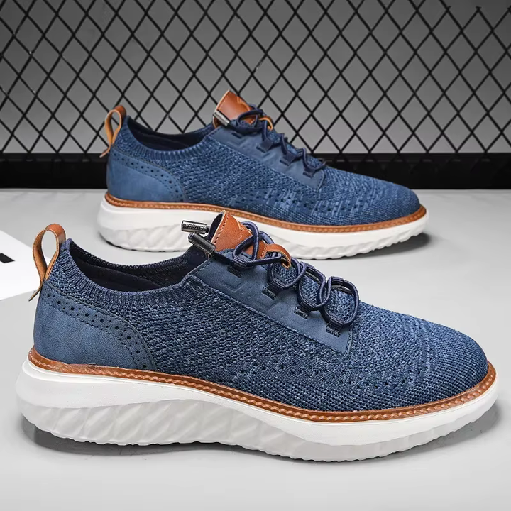 Halton | Knit Mesh Low-Top Men's Sneakers with Leather Trim Detail