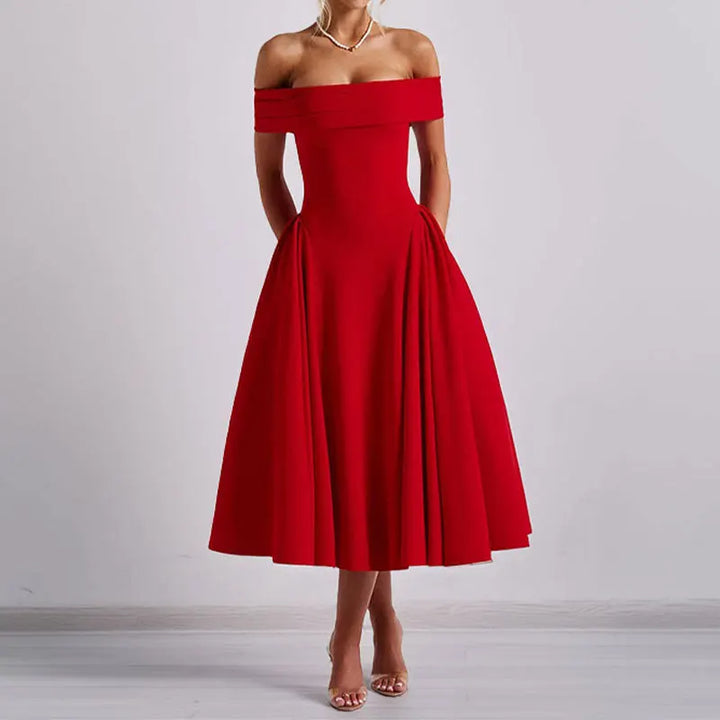Rosalind | One Shoulder A-Line Dress with Pleated Midi Skirt