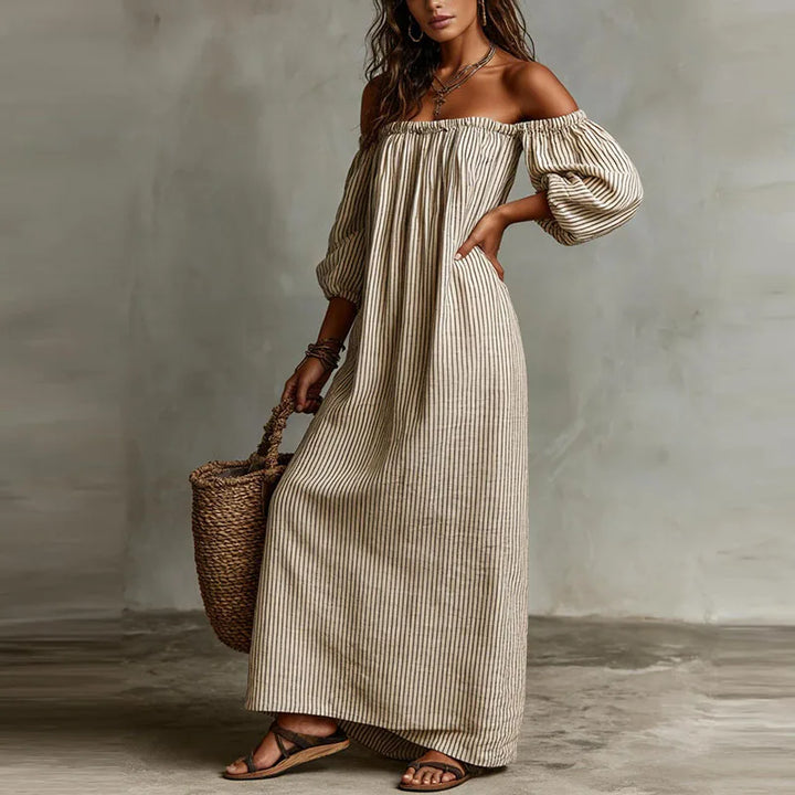 Aurelia | Striped One Shoulder Dress with Maxi Hem