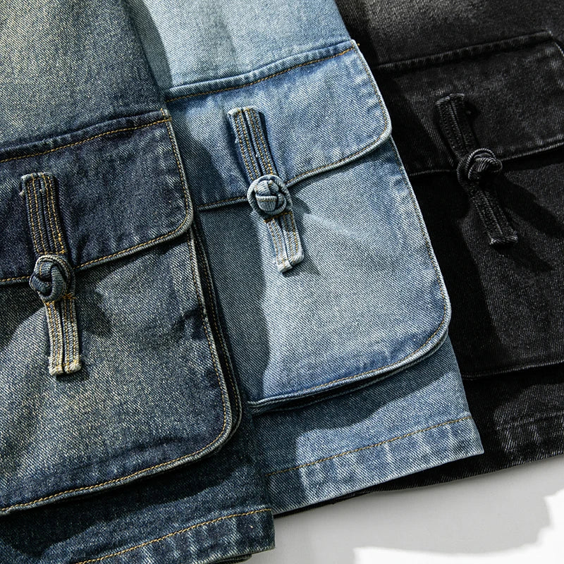 Kaito | Men's Washed Denim Jacket with Kimono Collar