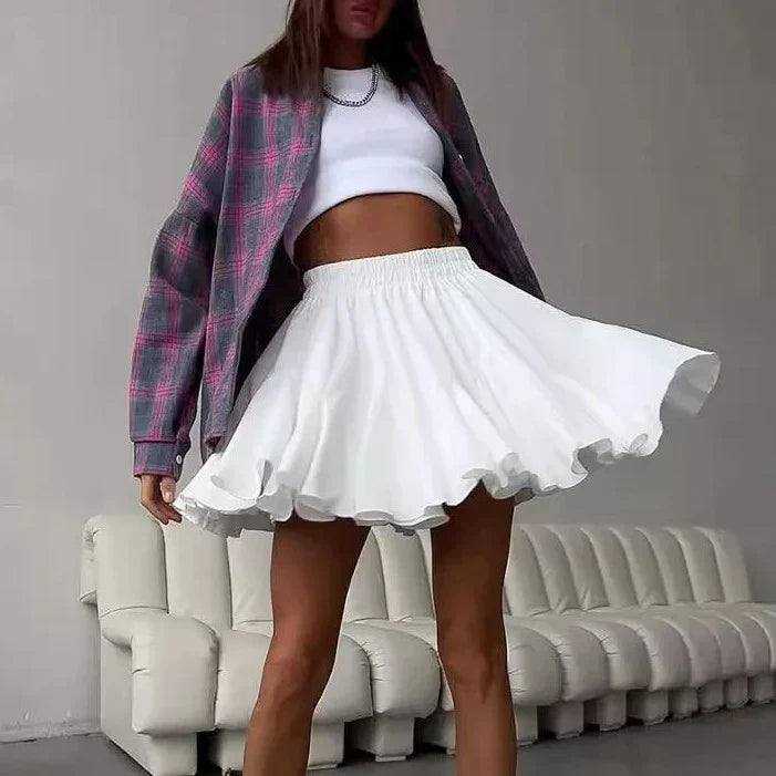 Twirl | Elastic Waist Flared Ruffle Hem Mini Skirt