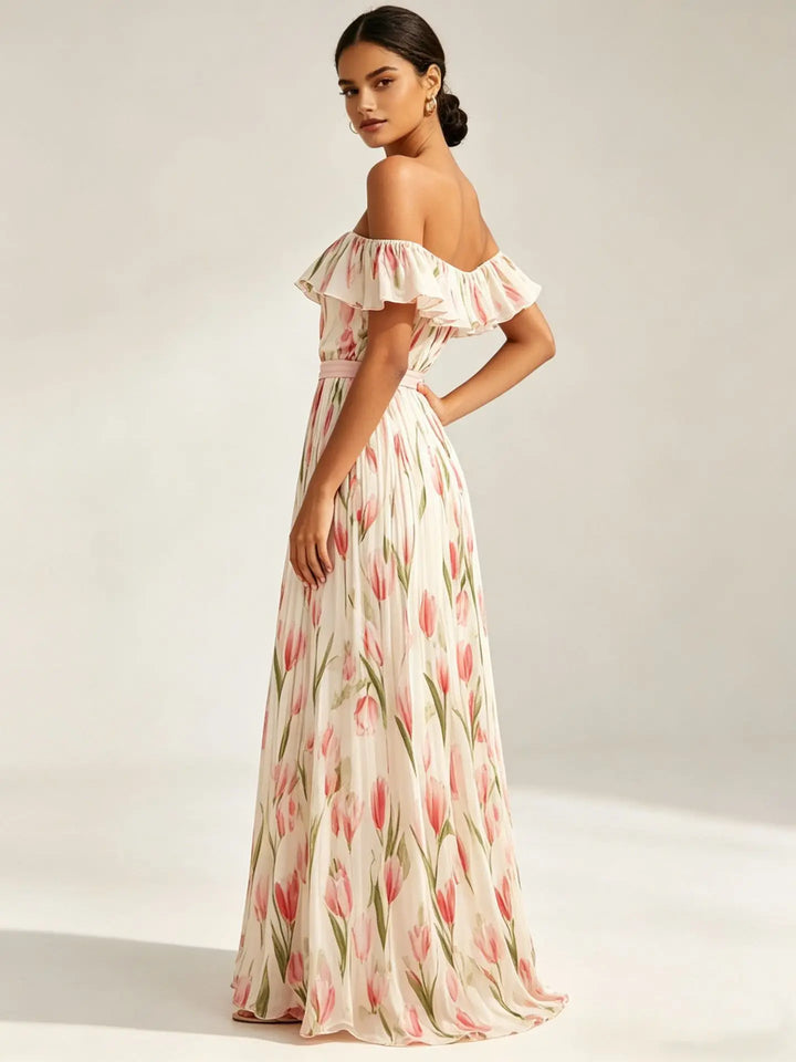 Isolde | One Shoulder Dress with Floral Chiffon Maxi Skirt