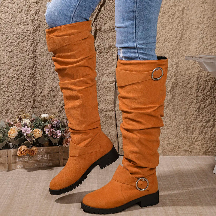 Indie | Women's Knee High Boots Ruched Suede