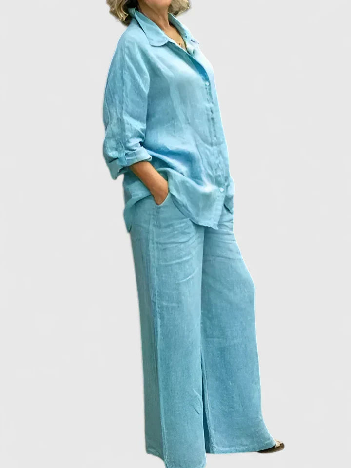 Lunara | Linen Button-Down Shirt & Wide-Leg Trouser Sets