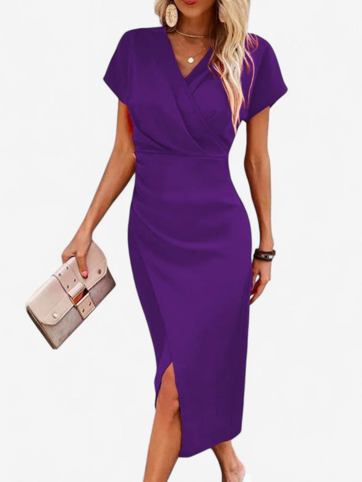 Celeste | Wrap V-Neck Cap Sleeve Formal Dress with Split