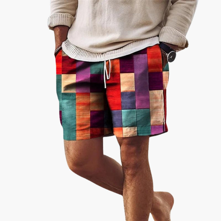Mosaic | Colour-Block Print Drawstring Mens Short