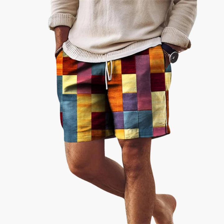 Mosaic | Colour-Block Print Drawstring Mens Short