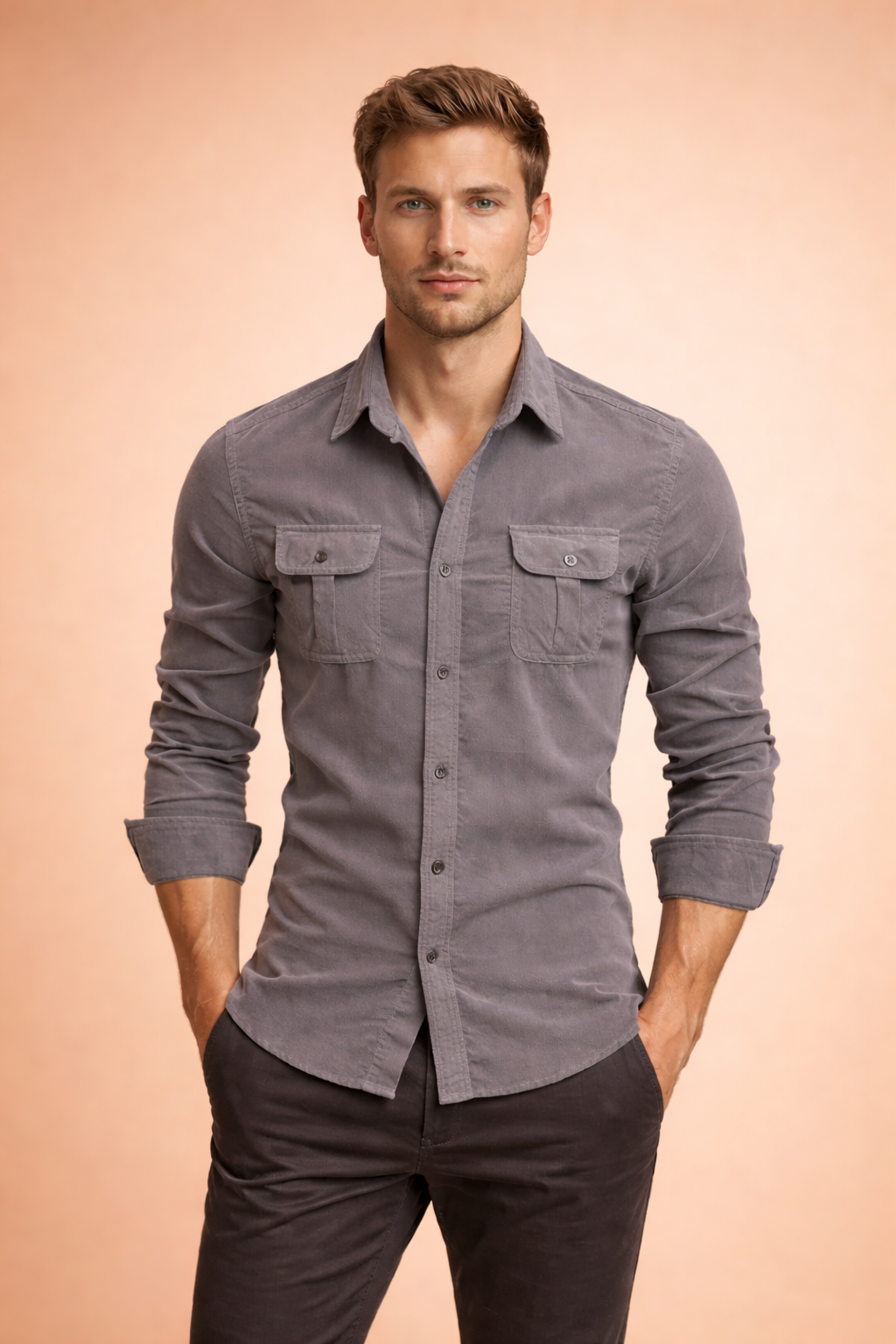 Marchetti | Men's Slim Fit Cotton Shirt – Chest Pocket Design