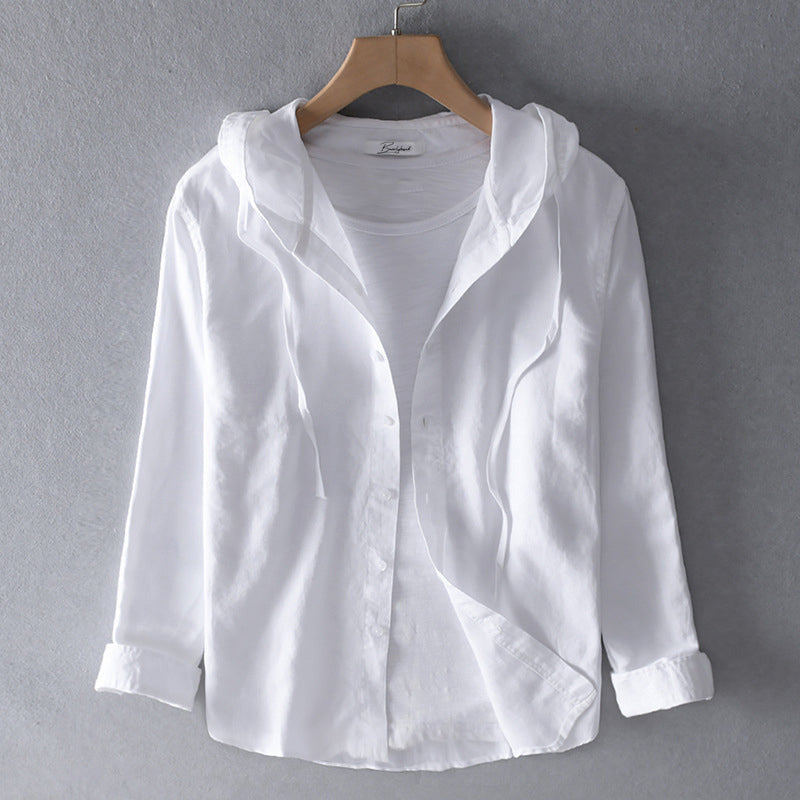 Shoreline Hood | Stripe Hooded Button-Through Linen Blouse