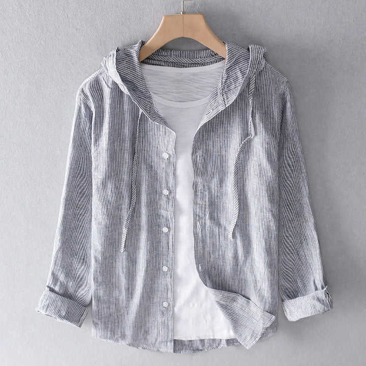 Shoreline Hood | Stripe Hooded Button-Through Linen Blouse