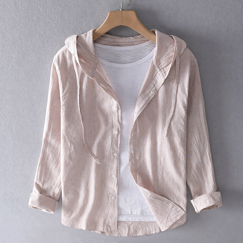 Shoreline Hood | Stripe Hooded Button-Through Linen Blouse