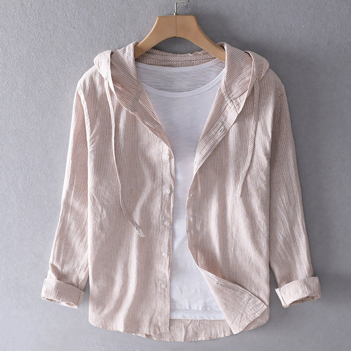 Shoreline Hood | Stripe Hooded Button-Through Linen Blouse